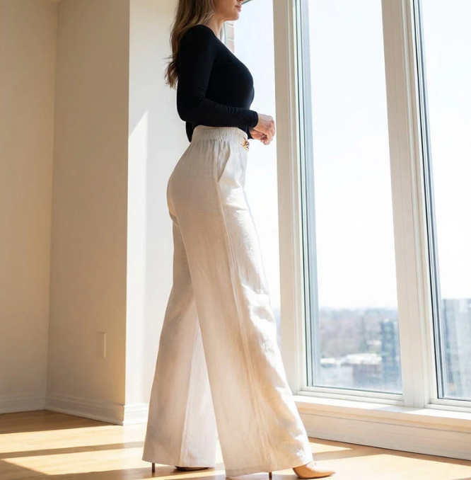 Pantalón Ancho Elegante de Tiro Alto